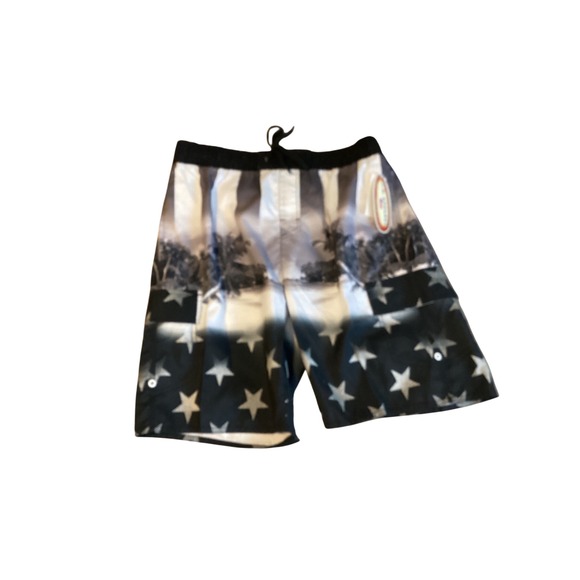 US Apparel Mens Swim Trunks Shorts Medium Black White Stars Palm Tree Print - Picture 5 of 5